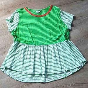 *LAST CHANCE* Crown & Ivy Green Striped Babydoll Tee PXL